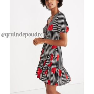 Rare! Madewell Bianca Ruffle Dress Candied Orchid Stripe 0